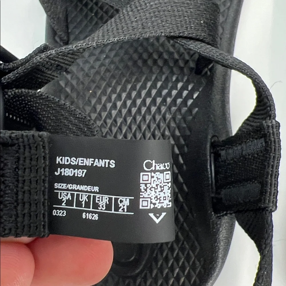 Chaco Z/1 EcoTread Sandal Black Unisex Kids US 2 New NWT Outdoor Hiking